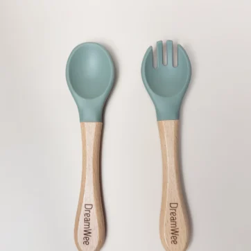Silikonowe sztućce bambusowe - zielony